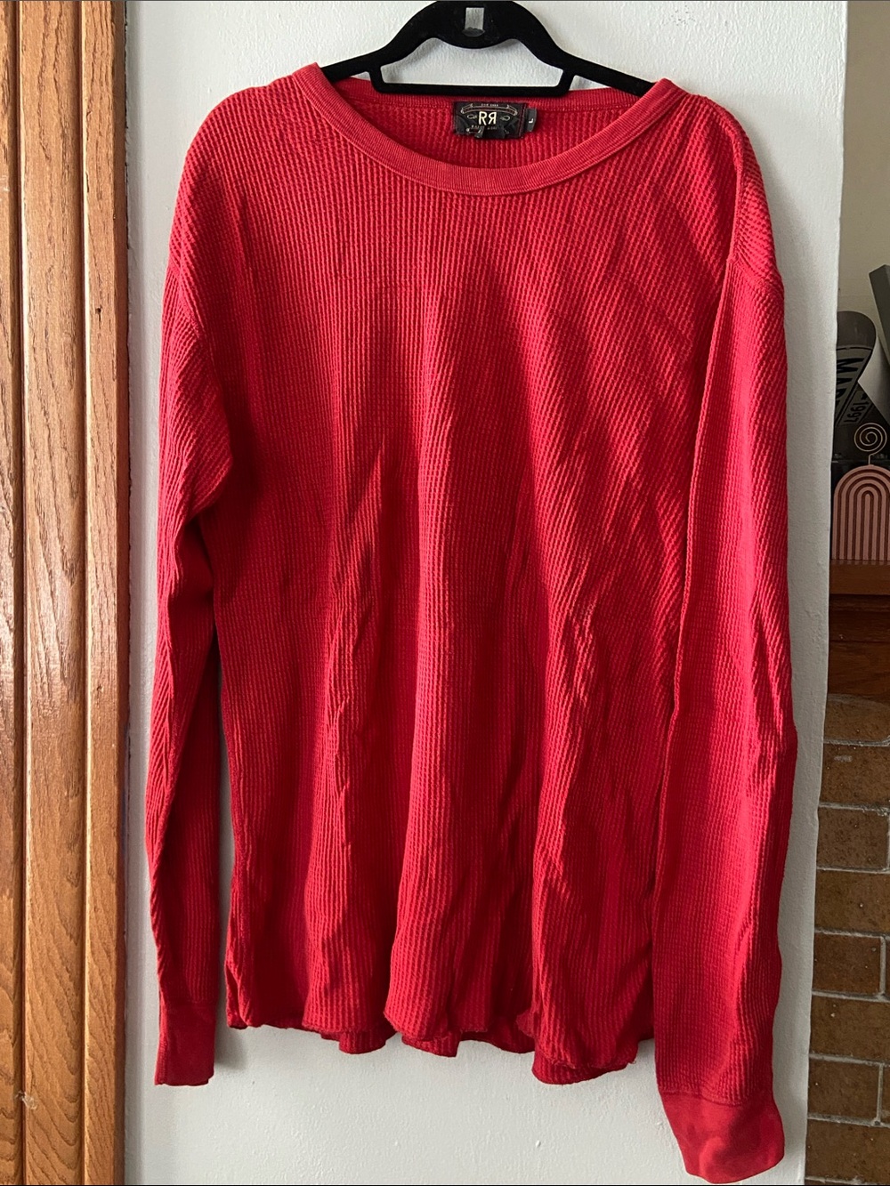 Double RL red vintage 1990s Thermal Waffle Knit Long Sleeve Top EUC size L
